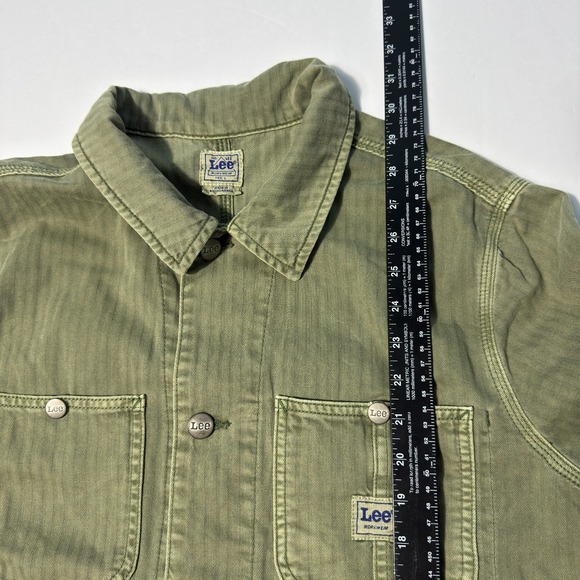 Vintage Lee Military Chore Jacket Mens Large Green Railroad Stripe Workwear - Picture 8 of 9